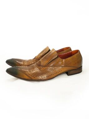 Jo Ghost Leather Pointy Toe Dress Shoes Cognac Brown Unique Ombre Design